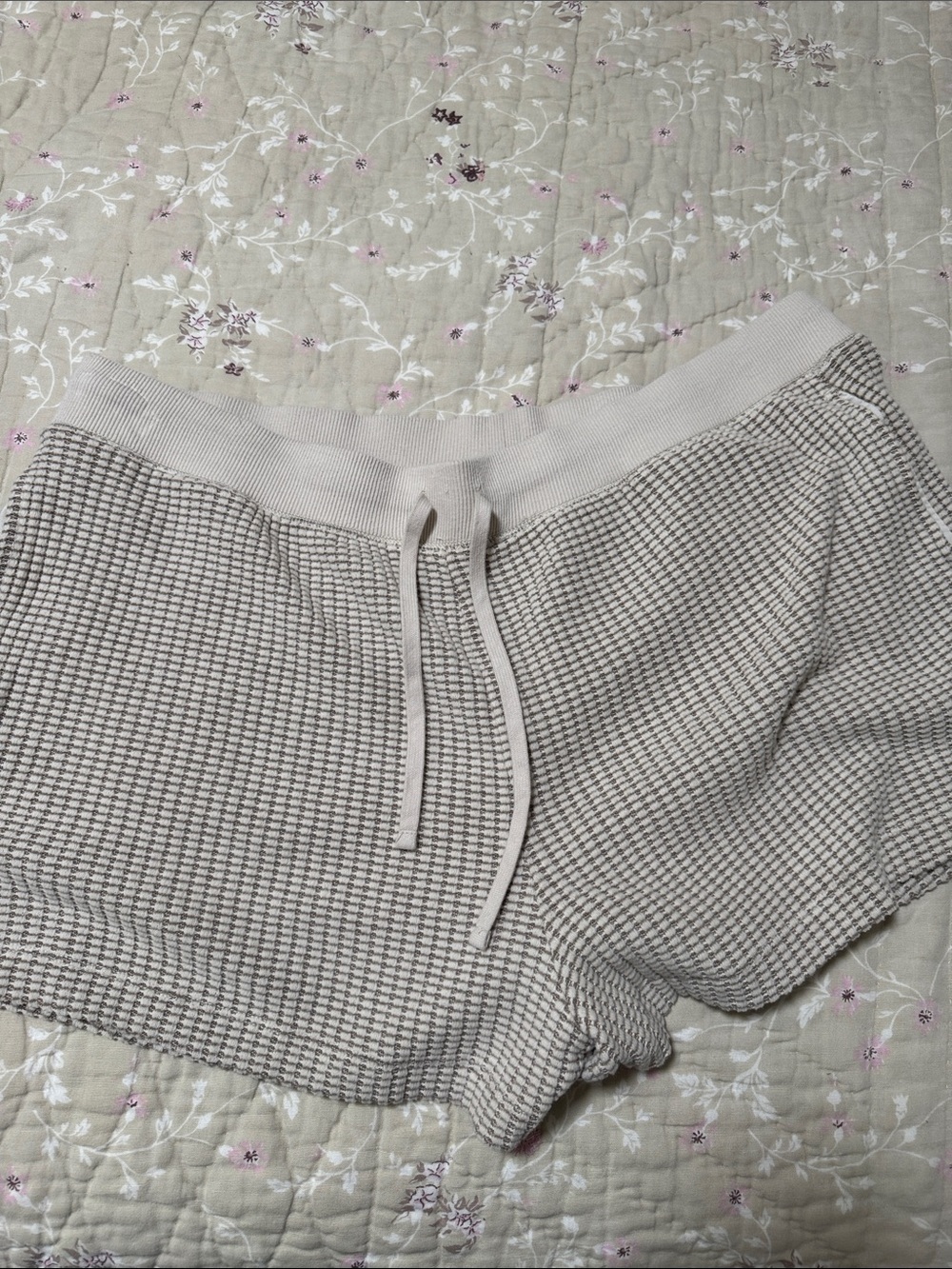 American Eagle Outfitters Light Beige Waffle Knit Drawstring Shorts